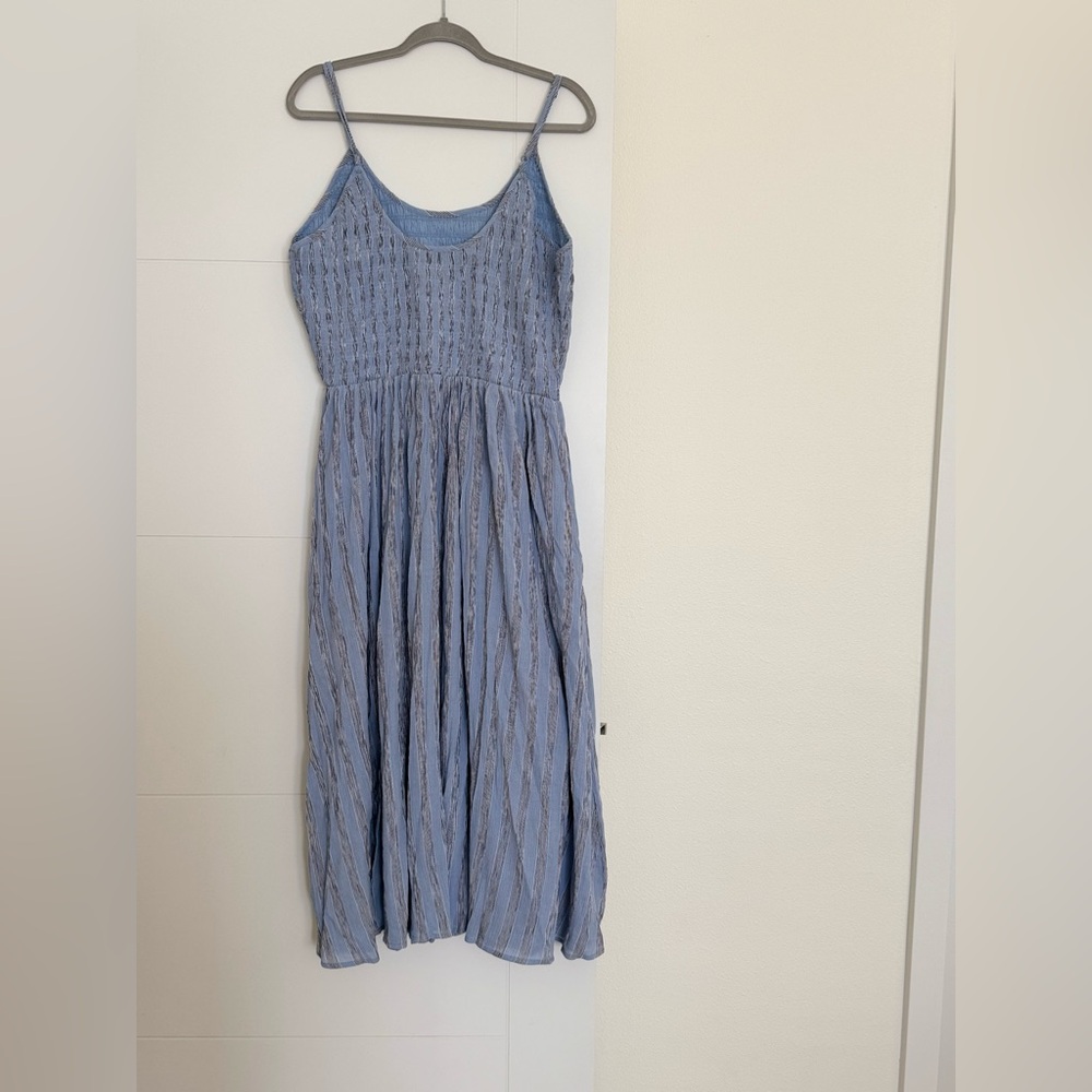 Aerie At the Barre Blue Striped Midi Dress Spaghetti Straps Sz XL - Picture 5 of 6